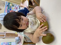 キウイを触っている