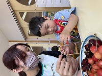 さくらんぼの枝を摂る男の子