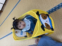 囲いの中に入って遊ぶ子ども