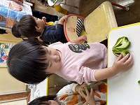 ピーマンを触っている子ども