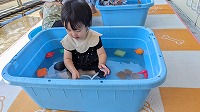 水を入れた大きいタライに入っています
