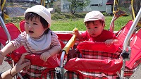 お散歩して犬にビックリする女の子と男の子