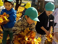 落ち葉をひろうこども