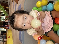 ボールで遊ぶ８ヶ月女児