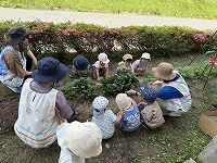 集合している先生と子ども達
