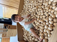 木のおもちゃで遊んでいる子ども達