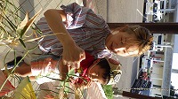 笹飾りをするお母さんと男の子