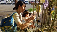 笹飾りをするお母さんと男の子